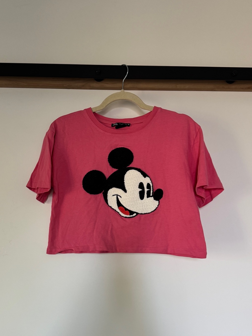 Zara Hot Pink Mickey Face Cropped Tee - Kids